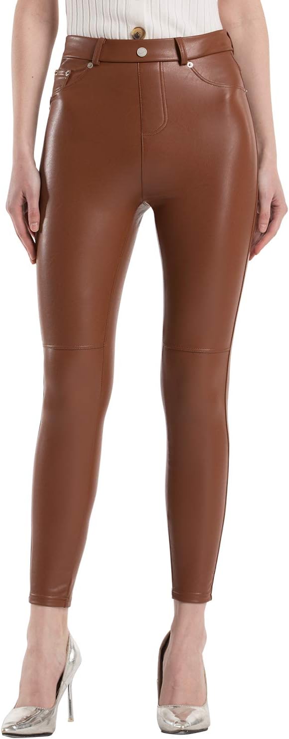 Tagoo Faux Leather Leggings for Women Brown